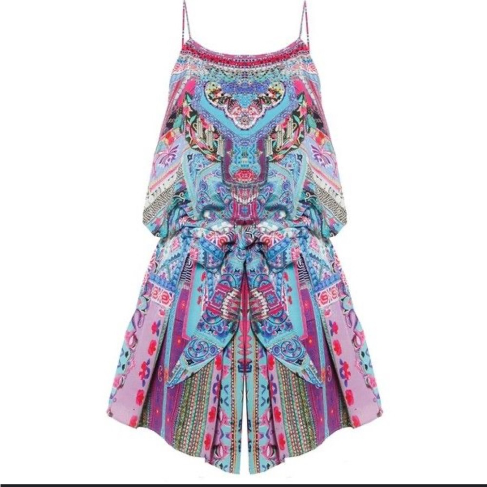Camilla silk embellished pattern playsuit romper size M